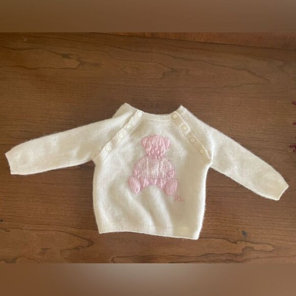 Ralph Lauren Other - Ralph Lauren cream cashmere pink baby girl sweater size 9M